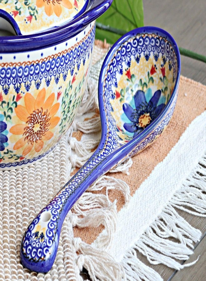 Blue Rose Pottery مغرفة شوربة من الخزف البولندي "بلو روز" - لون برتقالي خريفي - طولها 12 بوصة - مغرفة جميلة للمرق والشوربة - Image 3