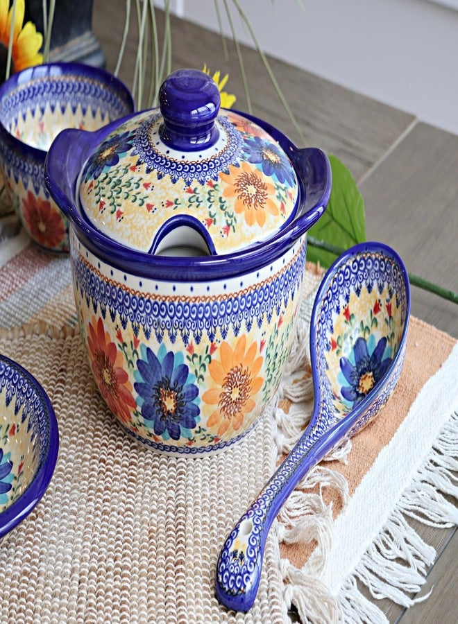 Blue Rose Pottery مغرفة شوربة من الخزف البولندي "بلو روز" - لون برتقالي خريفي - طولها 12 بوصة - مغرفة جميلة للمرق والشوربة - Image 2