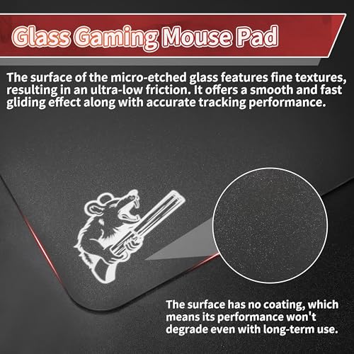 SIROOLAC 2.0 Ultra-Thin Tempered Glass Gaming Mouse Pad, Designed for FPS, Full-Coverage Anti-Slip Base,Etched Surface,1.6mm Thin Glass Layer,Redefine Your Shooting Experience(Black,300mm*350mm) - Image 3