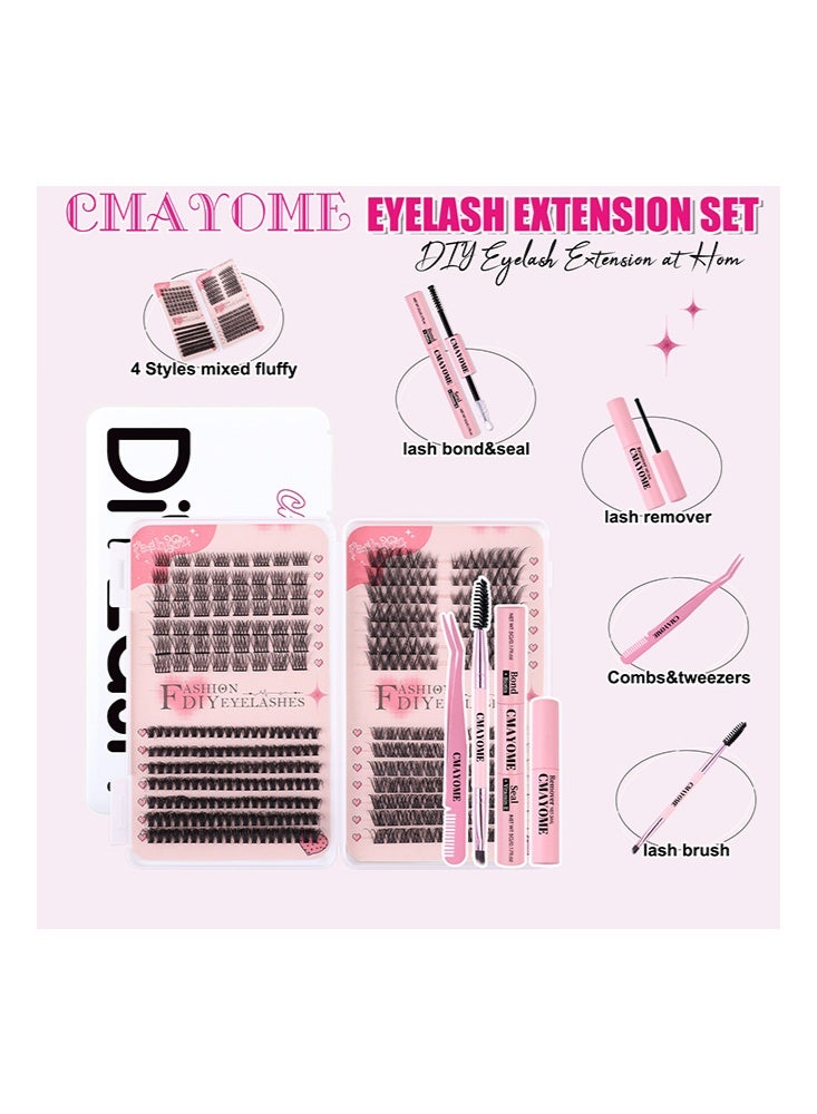CMAYOME DIY Lash-4 Styles DIY Eyelash Extension Kit 378 Clusters, 8-16mm Mixed Individual Lashes Cluster, Natural Curl Personal Eyelash Set, Segmented False Eyelashes,Pink Tool kit+Glue Set（Containing Adhesives, Sealants and Glue Removers） - Image 2