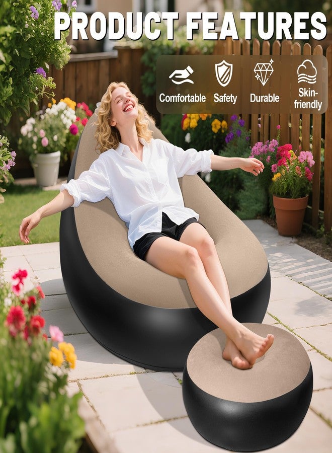 AearKing Inflatable Sofa with Footstool, Inflatable Chair, Waterproof Air Sofa, Inflatable Chair, Sofa and Couch with Flocked Surface for Living Room, Couch, Inflatable Outdoor Camping - Image 2