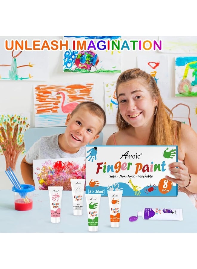 AROIC 8PCS Washable Finger Paint for Kids, Non-Toxic Finger Paint 8Colors, Art Painting Supplies for Toddlers, Finger Painting Supplies for Kids Boys Girls Gifts, Hand Painting DIY Crafts - Image 1