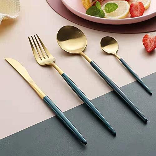 DLEST Luxury 4 Piece Gold Silverware Set with Dark Green Handle 1810 Polished Mirror Stainless Steel Tableware for Kitchen Restaurant Hotel Mirror Polished Dishwasher Safe - Image 2