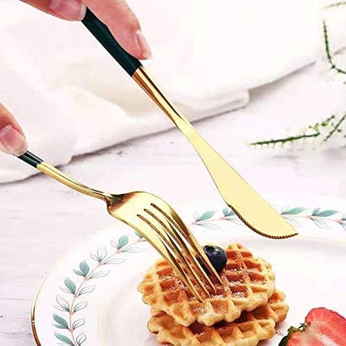 DLEST Luxury 4 Piece Gold Silverware Set with Dark Green Handle 1810 Polished Mirror Stainless Steel Tableware for Kitchen Restaurant Hotel Mirror Polished Dishwasher Safe - Image 5