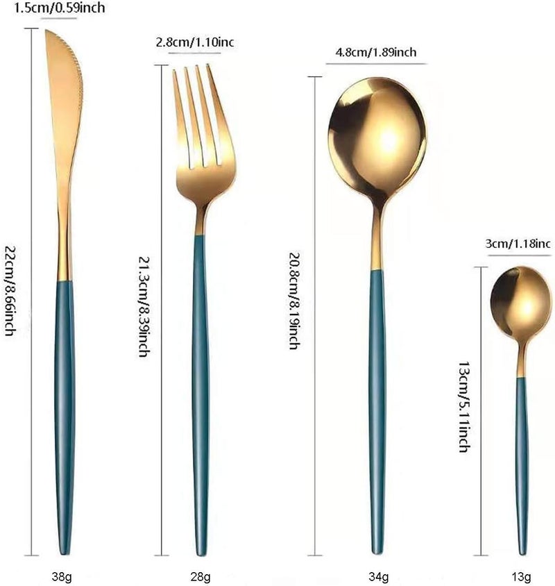 DLEST Luxury 4 Piece Gold Silverware Set with Dark Green Handle 1810 Polished Mirror Stainless Steel Tableware for Kitchen Restaurant Hotel Mirror Polished Dishwasher Safe - Image 4