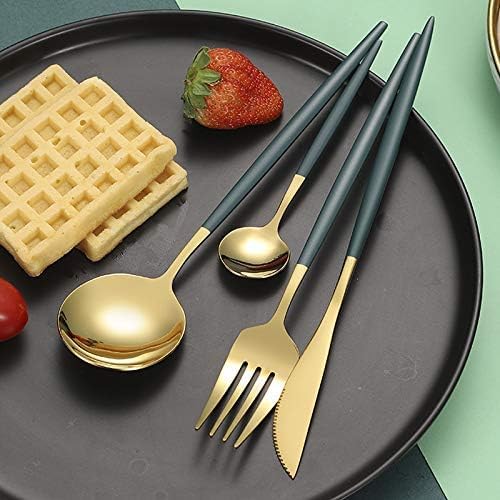 DLEST Luxury 4 Piece Gold Silverware Set with Dark Green Handle 1810 Polished Mirror Stainless Steel Tableware for Kitchen Restaurant Hotel Mirror Polished Dishwasher Safe - Image 3