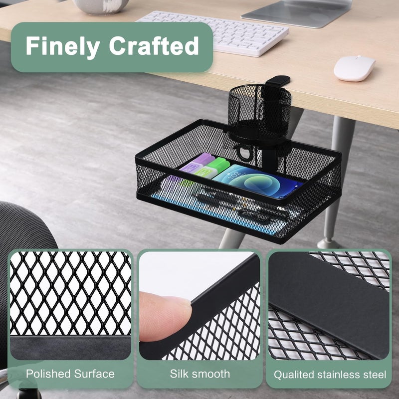 ROSYLINE 360°rotation under desk drawer, Drawer Under Desk Storage Organizer, Rotary Desk Storage Organizer with Cup Holder, Under Desk Storage, Clamp Drawer Basket, sturdy and durable (black) - Image 5