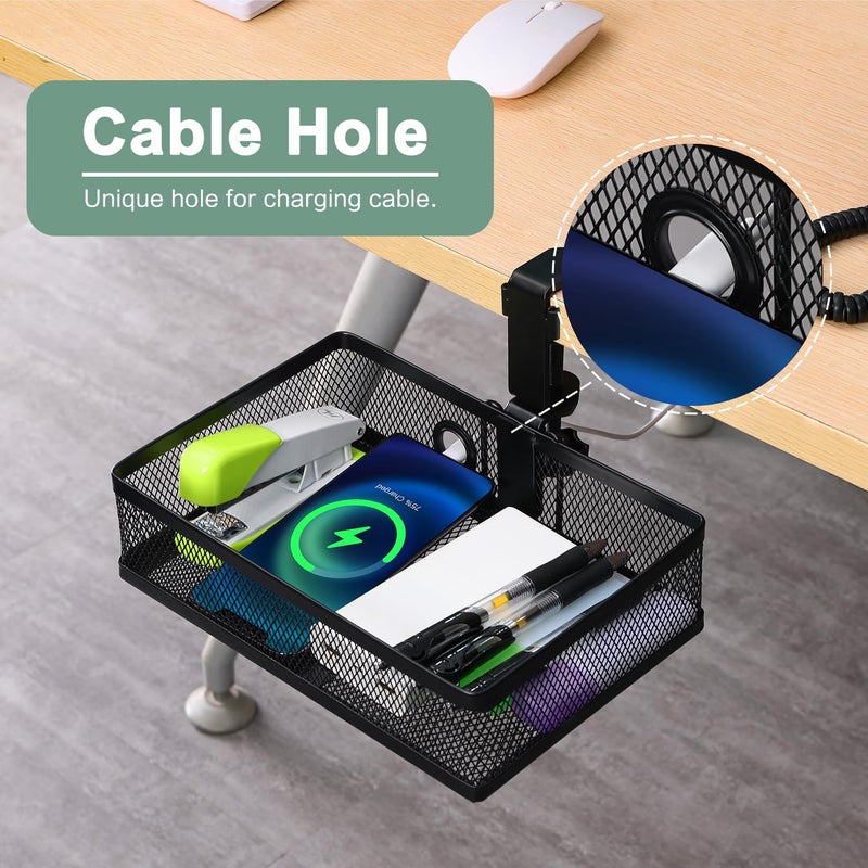 ROSYLINE 360°rotation under desk drawer, Drawer Under Desk Storage Organizer, Rotary Desk Storage Organizer with Cup Holder, Under Desk Storage, Clamp Drawer Basket, sturdy and durable (black) - Image 4
