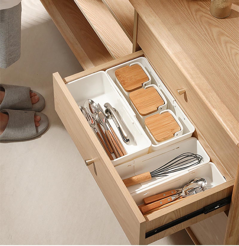 MosQuick® Set of 2 Expandable partition boxes for storage with dividers tandem box drawer for kitchen drawer organizer tray cutlery tray for drawer divider spoons holder for kitchen - Image 3