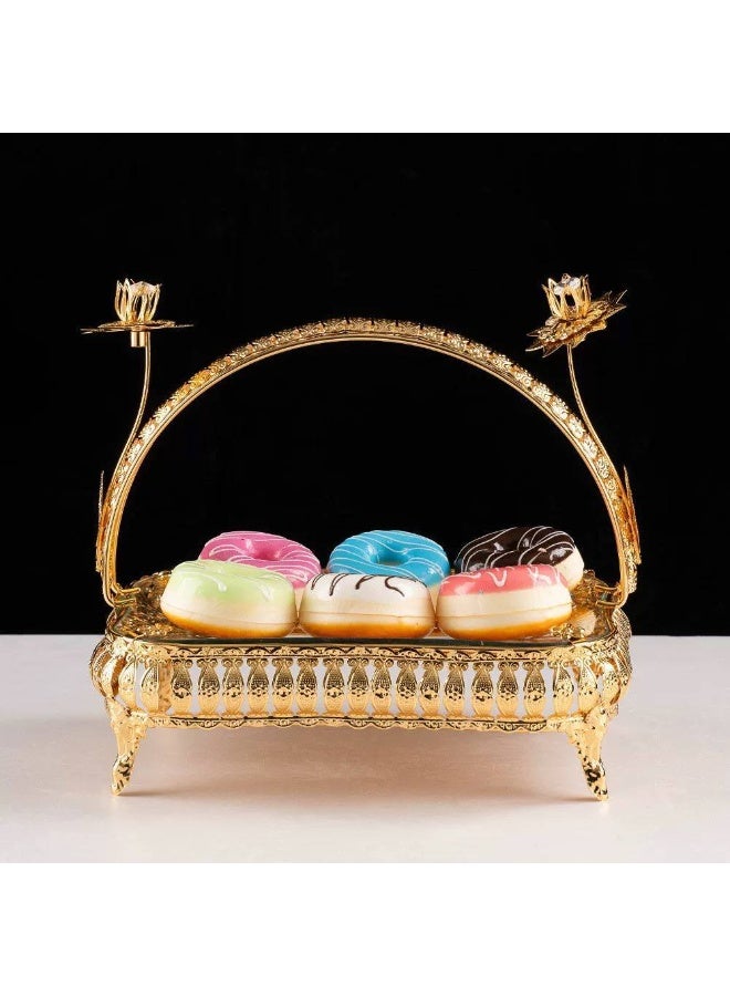 Fruit stand or platter with a glass base in a metal frame