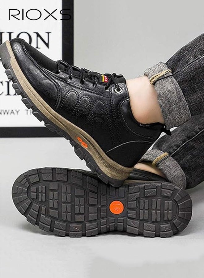 RIOXS Men's Low Top Sneaker,Athletic Casual Hiking Shoes For Men,Lightweight Outdoor Sport Shoes,Anti-Slip Lace-Up Sneakers,Vintage Classical PU Leather Shoes,For Business Work Office Driving,Travel Walking Shoe  - Image 4