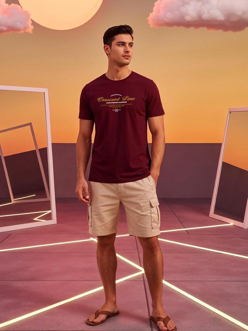 ADRO Men's Regular Fit T-Shirt - Crescent Line Typography Design in Maroon - Image 5