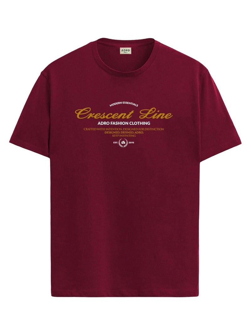 ADRO Men's Regular Fit T-Shirt - Crescent Line Typography Design in Maroon - Image 1