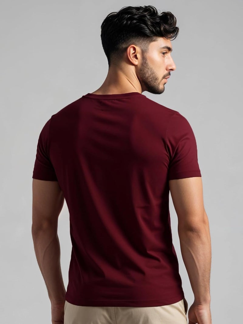 ADRO Men's Regular Fit T-Shirt - Crescent Line Typography Design in Maroon - Image 4