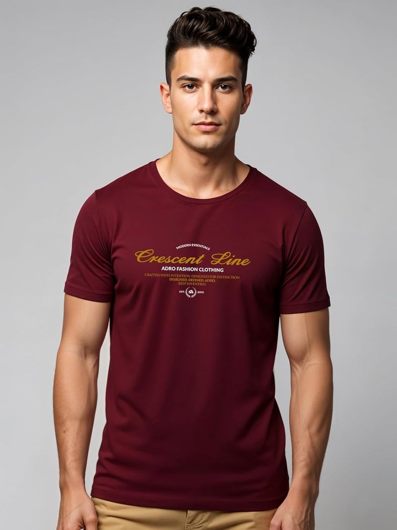 ADRO Men's Regular Fit T-Shirt - Crescent Line Typography Design in Maroon - Image 2