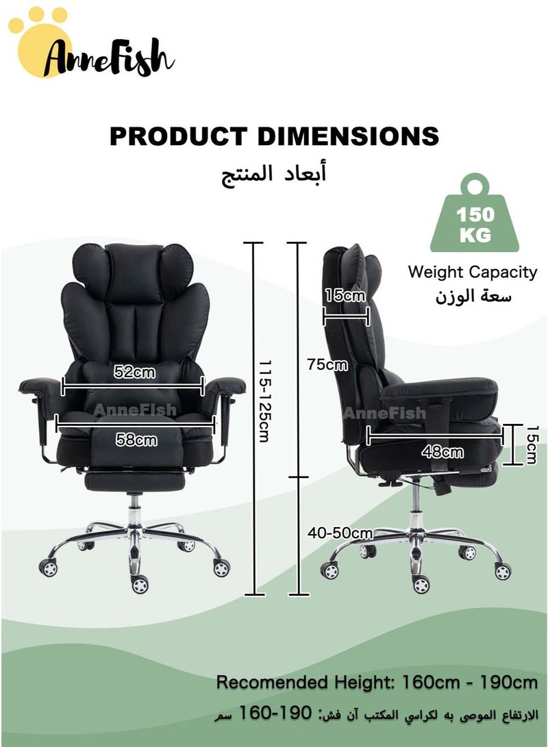 آن فش كرسي مكتب تنفيذي مريح بتصميم هندسي، مزود بمساند ذراع قابلة للرفع، مصنوع من جلد مقاوم لخدوش القطط، كرسي مكتب دوار بتصميم "كلاود" مع مسند للقدمين، قابل لتعديل الارتفاع، كرسي استرخاء، مناسب للمنزل والمكتب، كرسي مريح لألعاب الكمبيوتر، مقعد زنبركي، عجلات صامتة. - Image 3