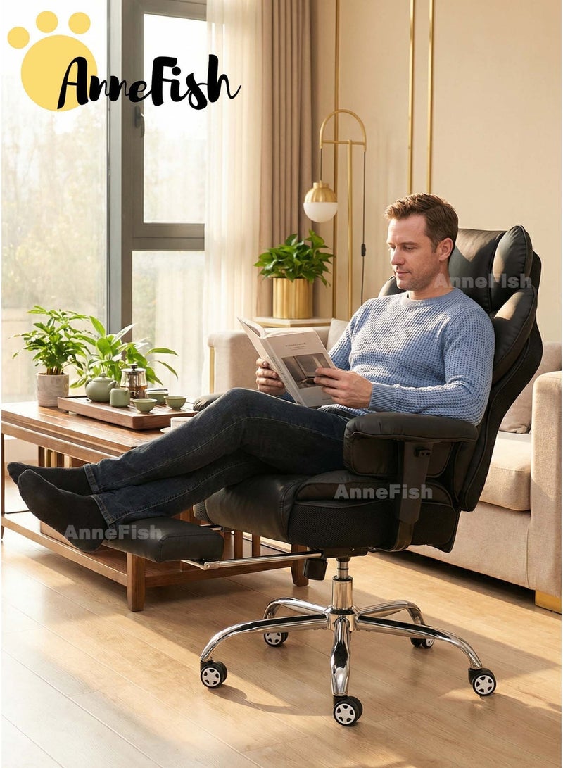 آن فش كرسي مكتب تنفيذي مريح بتصميم هندسي، مزود بمساند ذراع قابلة للرفع، مصنوع من جلد مقاوم لخدوش القطط، كرسي مكتب دوار بتصميم "كلاود" مع مسند للقدمين، قابل لتعديل الارتفاع، كرسي استرخاء، مناسب للمنزل والمكتب، كرسي مريح لألعاب الكمبيوتر، مقعد زنبركي، عجلات صامتة. - Image 4