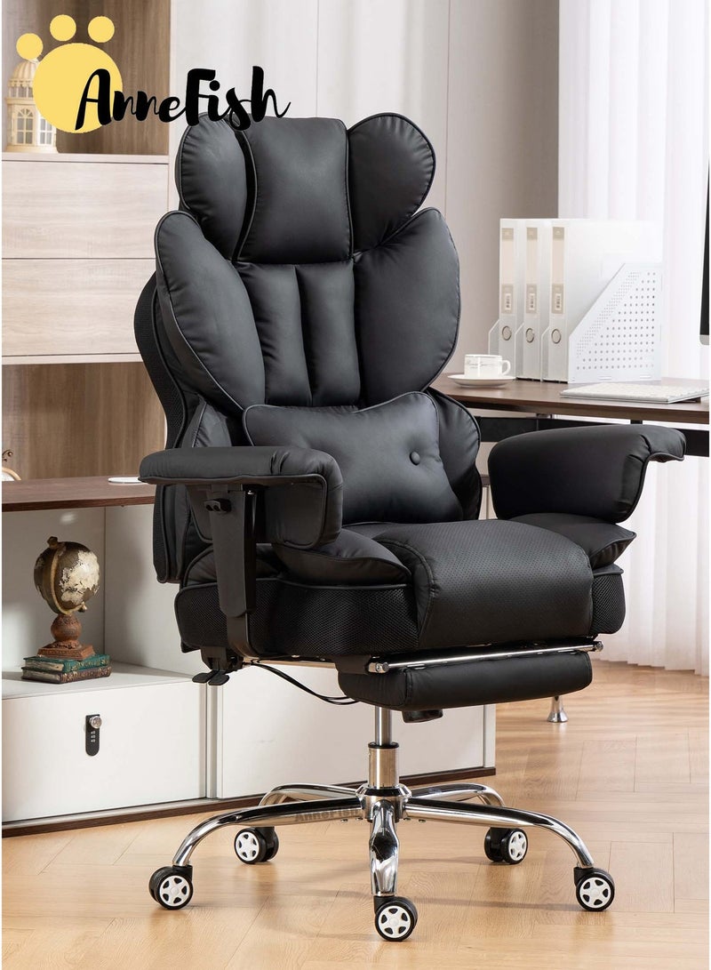 آن فش كرسي مكتب تنفيذي مريح بتصميم هندسي، مزود بمساند ذراع قابلة للرفع، مصنوع من جلد مقاوم لخدوش القطط، كرسي مكتب دوار بتصميم "كلاود" مع مسند للقدمين، قابل لتعديل الارتفاع، كرسي استرخاء، مناسب للمنزل والمكتب، كرسي مريح لألعاب الكمبيوتر، مقعد زنبركي، عجلات صامتة. - Image 1