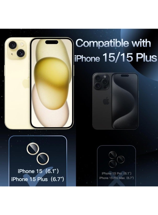 IP 14/15 Camera Lens Protector for iPhone 15 6.1 Inch and iPhone 15 Plus 6.7 Inch (Yellow), 9H Tempered Glass Single Ring Cover, Clear HD (Yellow) - Image 2