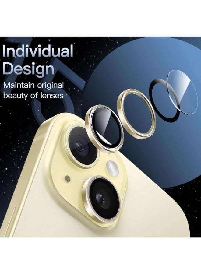 IP 14/15 Camera Lens Protector for iPhone 15 6.1 Inch and iPhone 15 Plus 6.7 Inch (Yellow), 9H Tempered Glass Single Ring Cover, Clear HD (Yellow) - Image 3