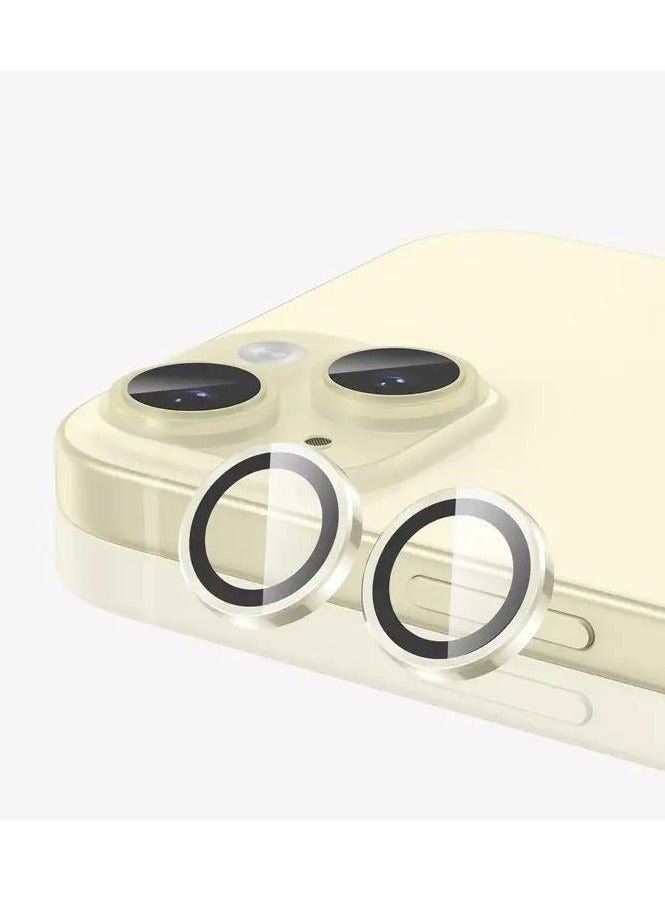 IP 14/15 Camera Lens Protector for iPhone 15 6.1 Inch and iPhone 15 Plus 6.7 Inch (Yellow), 9H Tempered Glass Single Ring Cover, Clear HD (Yellow) - Image 1