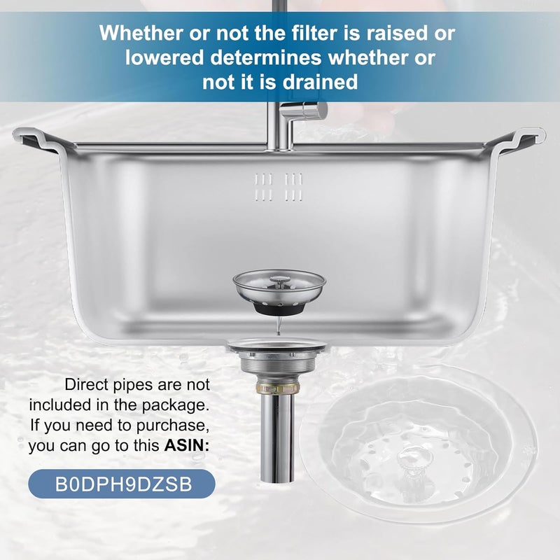 Zm Kitchen Sink Stainless Steel Basket Strainer with Drain Assembly, 3-1/2 Inch Sink Drain Stopper Plug - Image 3