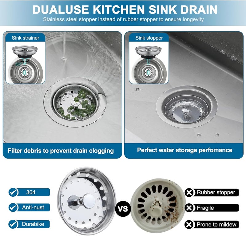 Zm Kitchen Sink Stainless Steel Basket Strainer with Drain Assembly, 3-1/2 Inch Sink Drain Stopper Plug - Image 4