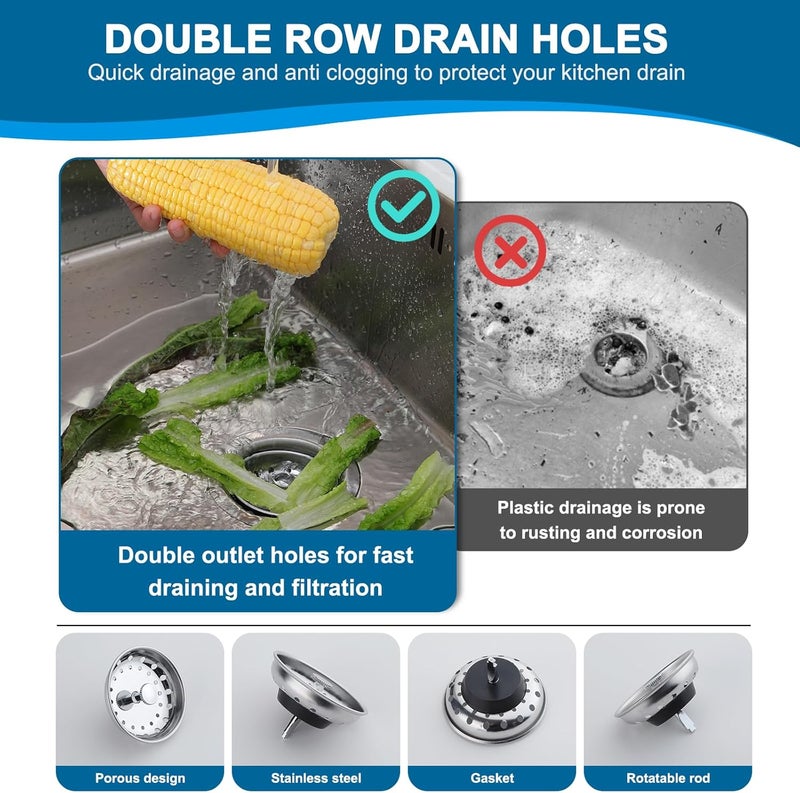 Zm Kitchen Sink Stainless Steel Basket Strainer with Drain Assembly, 3-1/2 Inch Sink Drain Stopper Plug - Image 5