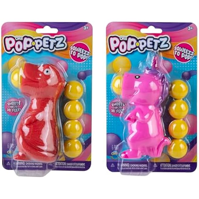 ORB Curiosities Ball Popper Ultra Fantasy 2 Pack - Dinosaur and Unicorn Squeeze & Launch Ball Popper Toys w/ 5 Foam Balls Each - Ball Shooting, Stress Relieving, Squishy Sensory Animal Toys for Kids - Image 1