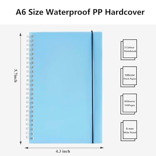 MSTONAL 3 Pack Small Notebook, A6 Wide Ruled Spiral Notebook 4.3" x 5.7", 100gsm 8mm Ruled Page, 80 Sheets/160 Pages, Small Spiral Notebook for School, Office, Sketch - Image 3