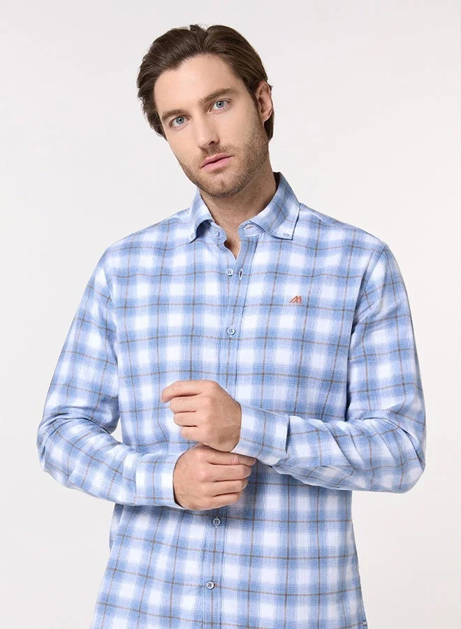 تكلف The Woven Herringbone Light Blue Shirt with Subtle Textured Feel