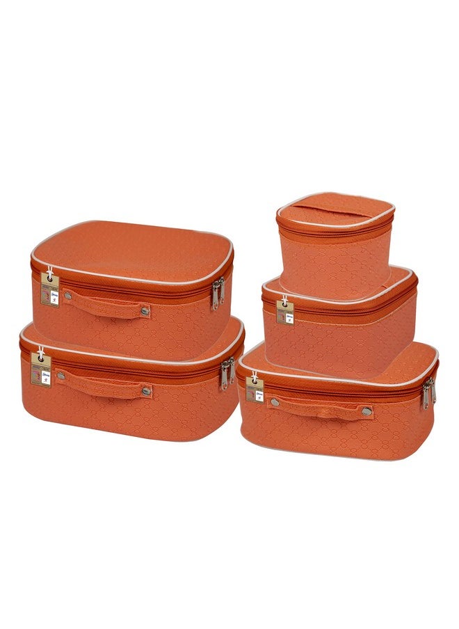 atorakushon atorakushon ® Fabric Makeup Storage Box Travelling Vanity Cosmetic Toiletry Bag Necklace Wardrobe Organizer Jewellery Pouch For Women (Peach)  - Image 1