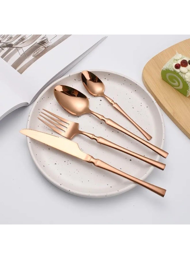 Mado Gallery Luxury Cutlery Set of 6 – Stainless Steel Flatware, Rose Gold, Black, Silver, Golden – Mirror Polished, Dishwasher Safe, with Gift Box – For Home & Restaurant (Rose) - Image 3