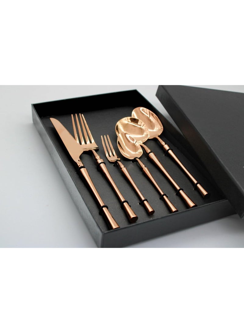 Mado Gallery Luxury Cutlery Set of 6 – Stainless Steel Flatware, Rose Gold, Black, Silver, Golden – Mirror Polished, Dishwasher Safe, with Gift Box – For Home & Restaurant (Rose) - Image 2