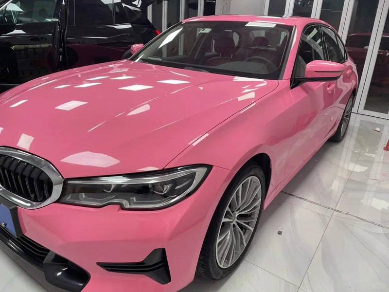 LZLRUN Pink High Gloss Vinyl Realistic Paint Wrap Roll Car Sticker Film Decal Bubble Free Come with Installation Tool Set (1ft x 5ft) - Image 2