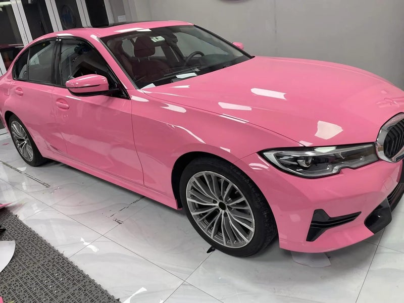 LZLRUN Pink High Gloss Vinyl Realistic Paint Wrap Roll Car Sticker Film Decal Bubble Free Come with Installation Tool Set (1ft x 5ft) - Image 3