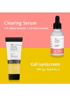 ديكونستركت ثنائي تفكيك البشرة وتنقيتها وحمايتها: سيروم التنظيف وعامل الحماية من الشمس SPF 50+ جل الواقي من الشمس | سيروم التنظيف (30 مل) + جل واقي الشمس (50 جم) | مصل تنظيف البشرة وجل واقي الشمس بدون قالب أبيض وخفيف الوزن | عبوة من 2  - Image 2
