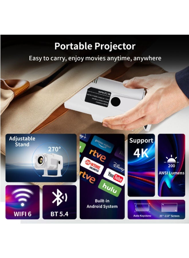 نيوترل جهاز عرض HD محمول - يدعم فك تشفير الفيديو 1080P/2K/4K، مزود بواي فاي مزدوج النطاق 5G وبلوتوث 5.4 - سينما منزلية متنقلة - متوافق مع Android/iOS/Windows/أجهزة التلفزيون/HDMI/USB (أبيض) - Image 5