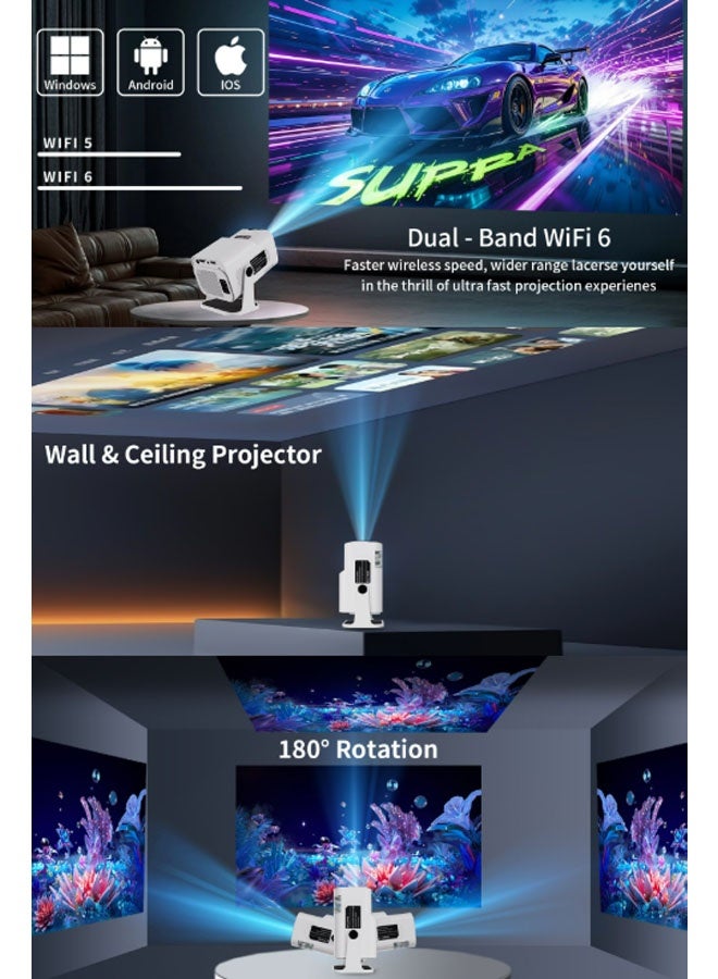 نيوترل جهاز عرض HD محمول - يدعم فك تشفير الفيديو 1080P/2K/4K، مزود بواي فاي مزدوج النطاق 5G وبلوتوث 5.4 - سينما منزلية متنقلة - متوافق مع Android/iOS/Windows/أجهزة التلفزيون/HDMI/USB (أبيض) - Image 4