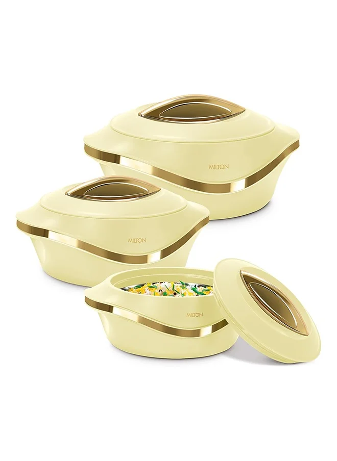 Milton MILTON 3-Piece Casserole Set (860ml, 1.27L, 1.96 L) Double-Walled Hotpot with PU Insulation & Stainless Steel Inner, Keeps Food Hot/Cold, Perfect for Serving Chapati, Roti & Mandi - Pearl Reg - Ivory