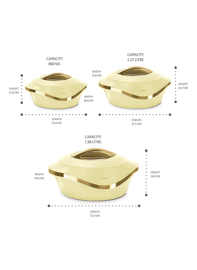 Milton MILTON 3-Piece Casserole Set (860ml, 1.27L, 1.96 L) Double-Walled Hotpot with PU Insulation & Stainless Steel Inner, Keeps Food Hot/Cold, Perfect for Serving Chapati, Roti & Mandi - Pearl Reg - Ivory