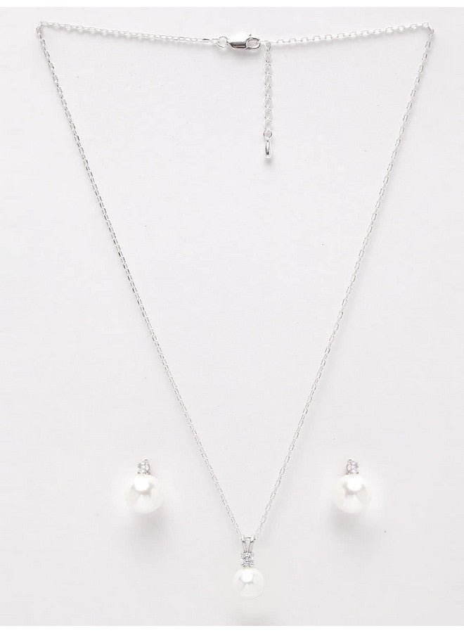 CLARA 92.5 Sterling Silver Classic Pearl Pendant Earrings Set with Chain Jewellery Set Gift for Women and Girls - Image 3