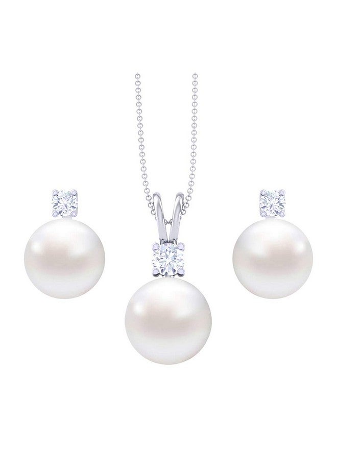 CLARA 92.5 Sterling Silver Classic Pearl Pendant Earrings Set with Chain Jewellery Set Gift for Women and Girls - Image 1