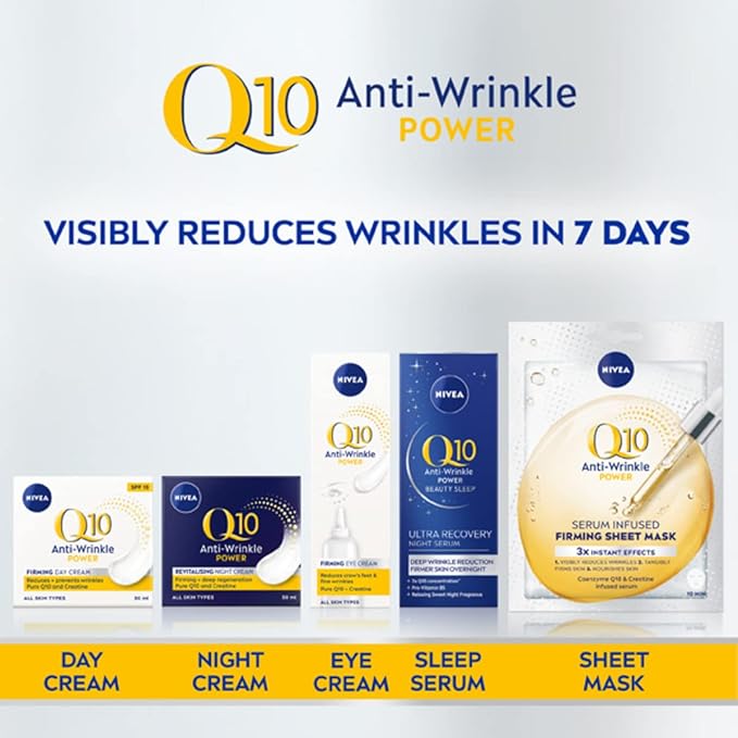 Nivea قناع نيفيا Q10 C باور لمكافحة التجاعيد 1 قطعة مرطب مضاد للشيخوخة مع فيتامين C قناع وجه مع كوانزيم Q10 قناع كريم مضاد للتجاعيد - Image 4