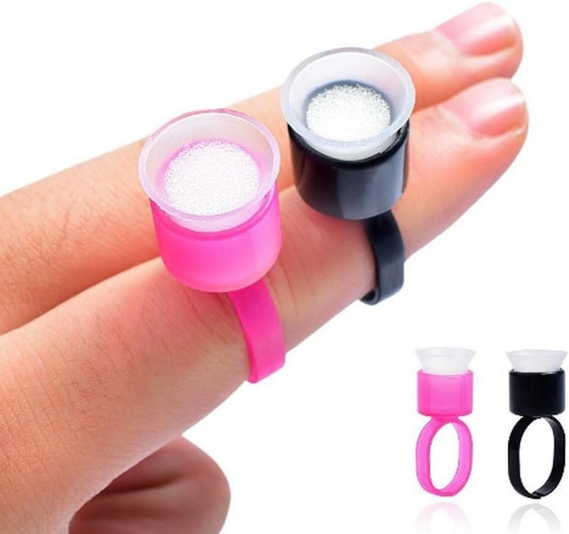 HOTWE Ink Cup Rings Pigment Ring Caps with Sponge for Microblading Semi Permanent Makeup Inks Glue Plastic Cups Holder for Eyelash Eyeliner Eyebrow Body Tattooing Supplies 50pcs Black