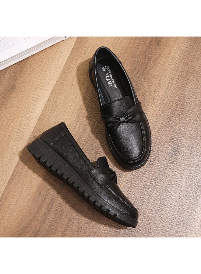 Pull Back Huili Mom Shoes Spring And Autumn Elderly Women's Comfortable Soft-soled Non-slip Leather Shoes For Middle-aged And Elderly 50-60 Years Old Single Shoes 0050 Black Size 42 - Image 2