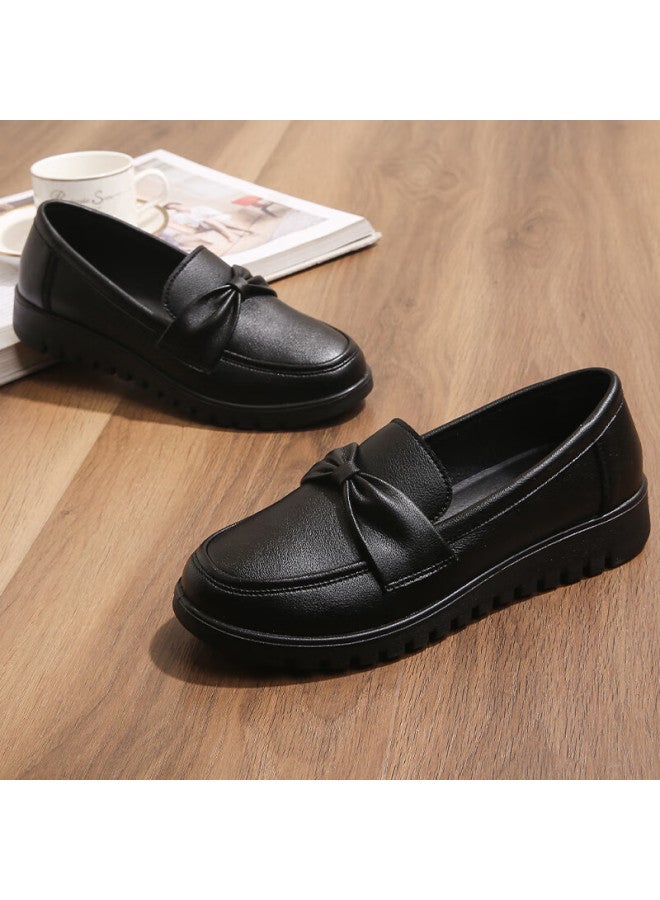Pull Back Huili Mom Shoes Spring And Autumn Elderly Women's Comfortable Soft-soled Non-slip Leather Shoes For Middle-aged And Elderly 50-60 Years Old Single Shoes 0050 Black Size 42 - Image 3