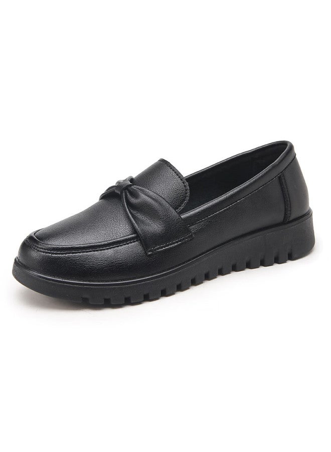 Pull Back Huili Mom Shoes Spring And Autumn Elderly Women's Comfortable Soft-soled Non-slip Leather Shoes For Middle-aged And Elderly 50-60 Years Old Single Shoes 0050 Black Size 42 - Image 4