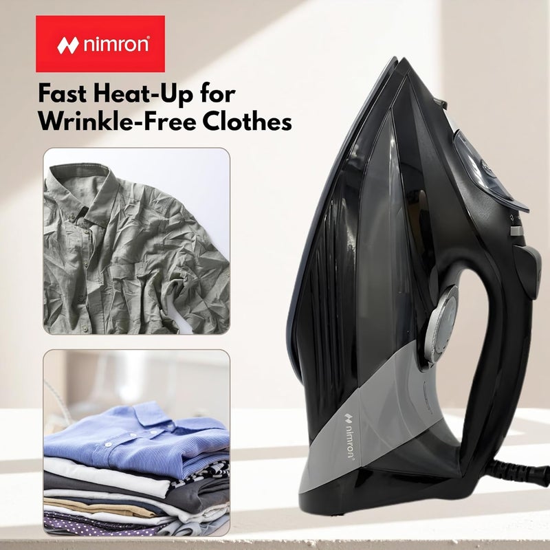 nimron Steam Iron 2200W with Ceramic Non-Stick Soleplate, Fast Heating Clothes Iron, Adjustable Temperature Control, Powerful Steam Burst, Ergonomic Grip, Anti-Drip Dry & Steam Iron - Image 3