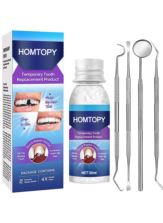 HOMTOPY - Temporary Teeth Replacement Product, Moldable Tooth Replacements, Cavity Filler For Teeth, Temp Tooth Beads With 4 Dental Tools, Repair Missing Or Broken Teeth, Snap On Instant And Confident Smile - Image 1